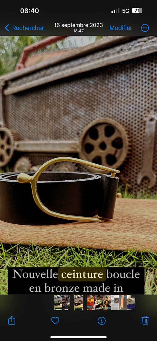 Ceinture cuir et boucle bronze, laiton